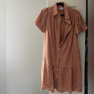 Chic Tan Eyelet Mini Dress
